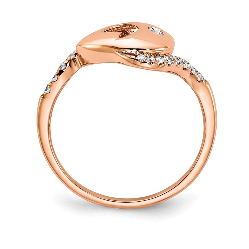 14K Roségold Ring mit Diamant-Tropfen und Blumen-Bypass, poliert, echter Diamant