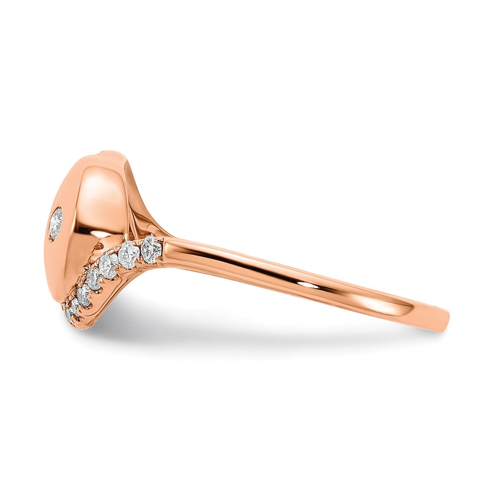 14K Roségold Ring mit Diamant-Tropfen und Blumen-Bypass, poliert, echter Diamant