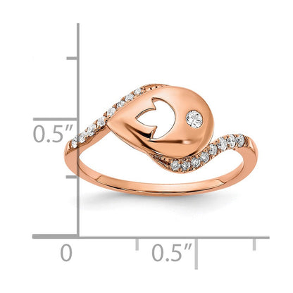 14K Roségold Ring mit Diamant-Tropfen und Blumen-Bypass, poliert, echter Diamant