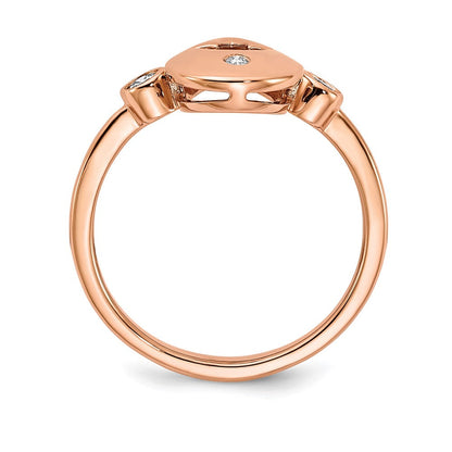 14K Roségold Ring mit poliertem, echtem Diamant-Tropfen und Blumenmotiv