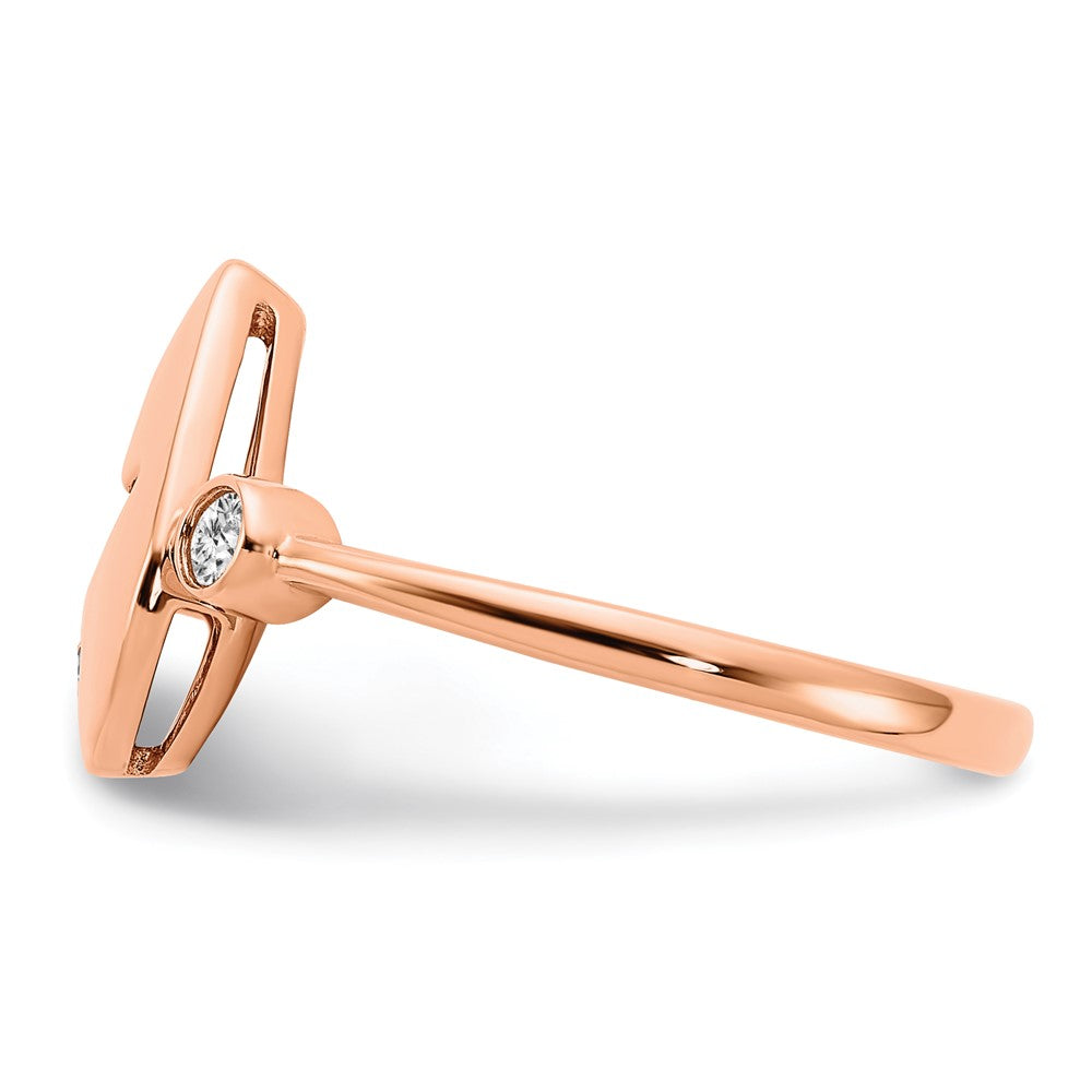 14K Roségold Ring mit poliertem, echtem Diamant-Tropfen und Blumenmotiv