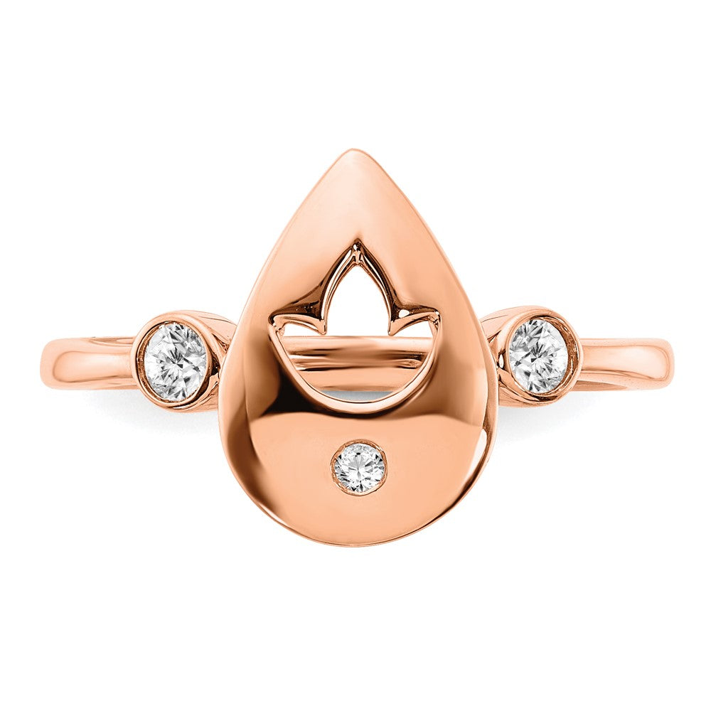 14K Roségold Ring mit poliertem, echtem Diamant-Tropfen und Blumenmotiv
