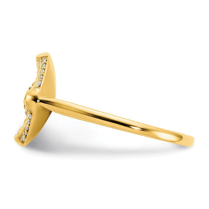 14K Gelbgold Polierter Ring mit echten Diamanten im Quadrat-Flechtdesign