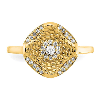 14K Gelbgold Polierter Ring mit echten Diamanten im Quadrat-Flechtdesign