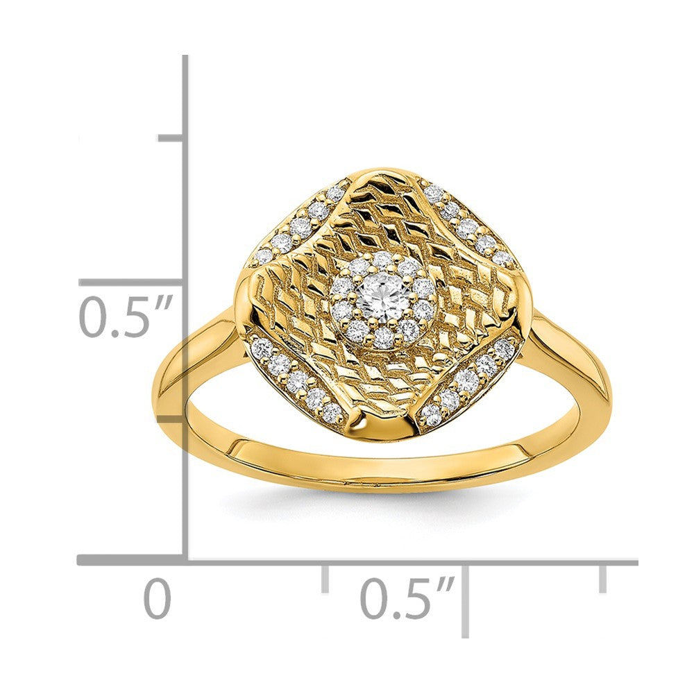 14K Gelbgold Polierter Ring mit echten Diamanten im Quadrat-Flechtdesign