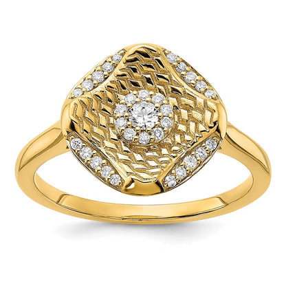 14K Gelbgold Polierter Ring mit echten Diamanten im Quadrat-Flechtdesign