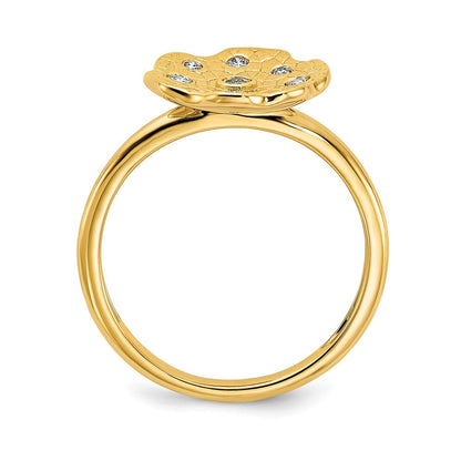14K Gelbgold Ring mit poliertem und texturiertem Kreis aus echten Diamanten