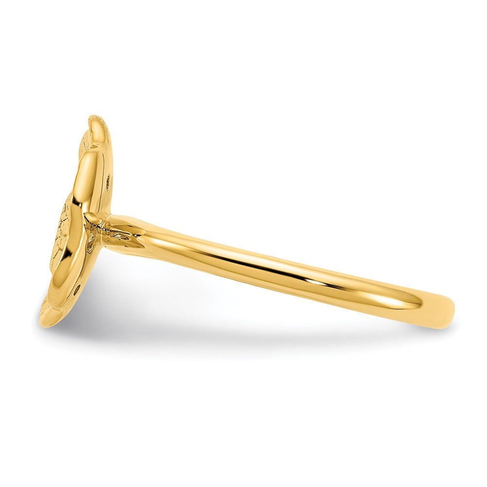 14K Gelbgold Ring mit poliertem und texturiertem Kreis aus echten Diamanten