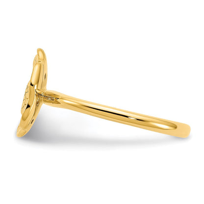 14K Gelbgold Ring mit poliertem und texturiertem Kreis aus echten Diamanten