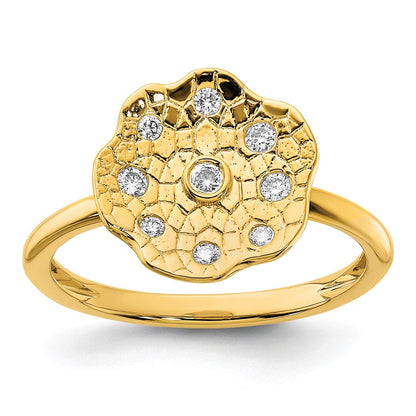 14K Gelbgold Ring mit poliertem und texturiertem Kreis aus echten Diamanten