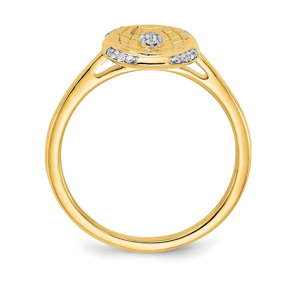 14K Gelbgold Ring mit polierter und strukturierter Oberfläche und echtem Diamant, oval
