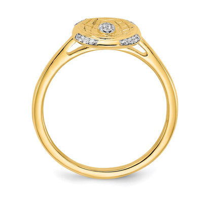 14K Gelbgold Ring mit polierter und strukturierter Oberfläche und echtem Diamant, oval