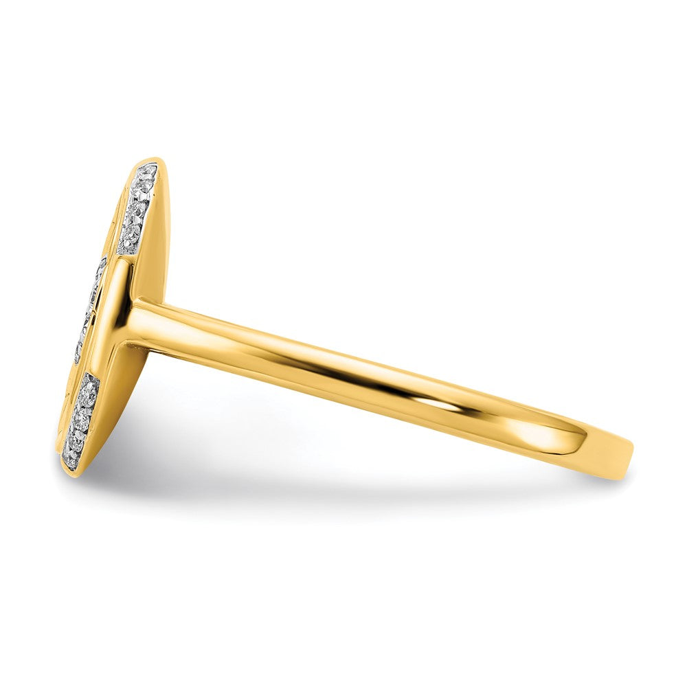 14K Gelbgold Ring mit polierter und strukturierter Oberfläche und echtem Diamant, oval