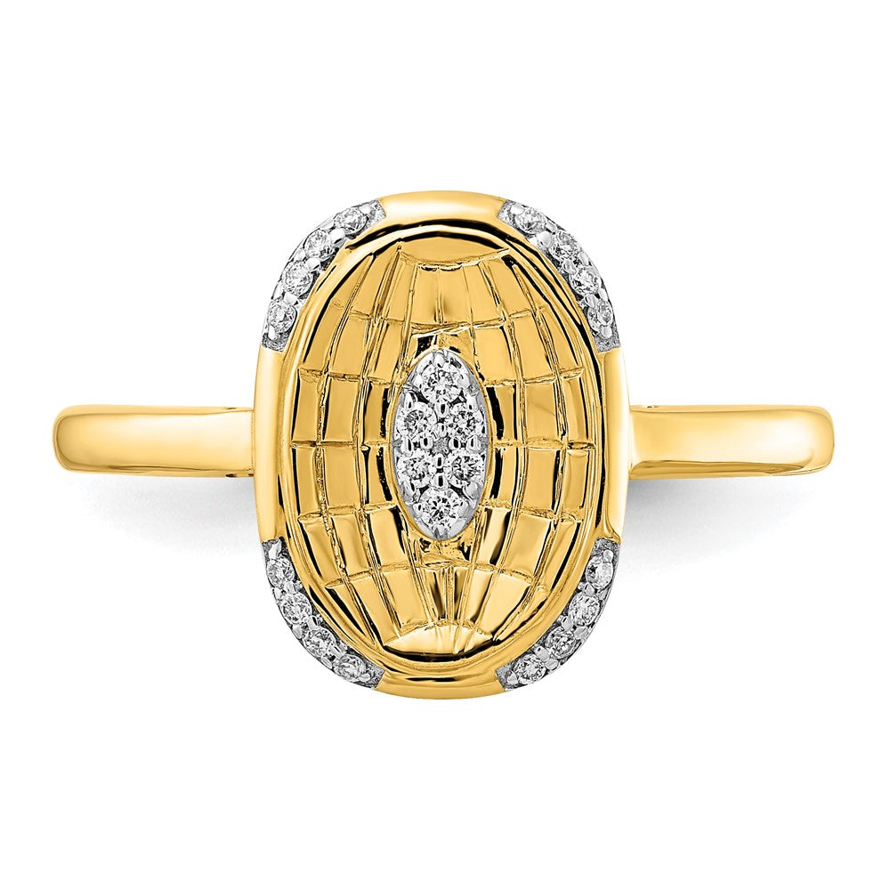 14K Gelbgold Ring mit polierter und strukturierter Oberfläche und echtem Diamant, oval