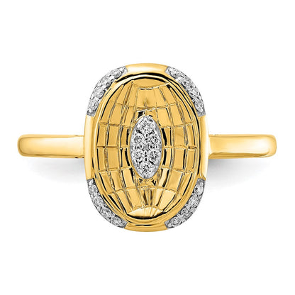 14K Gelbgold Ring mit polierter und strukturierter Oberfläche und echtem Diamant, oval
