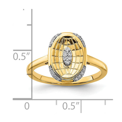 14K Gelbgold Ring mit polierter und strukturierter Oberfläche und echtem Diamant, oval