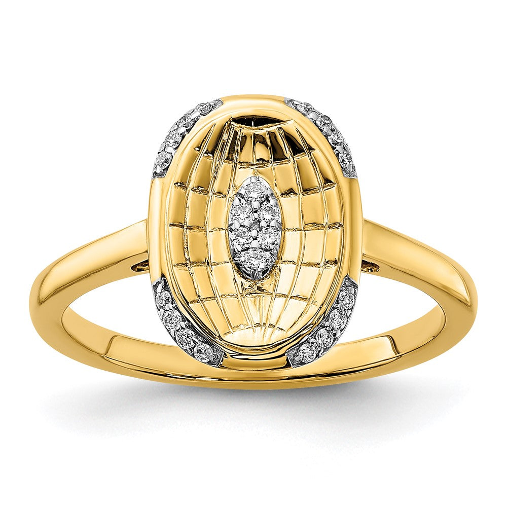 14K Gelbgold Ring mit polierter und strukturierter Oberfläche und echtem Diamant, oval