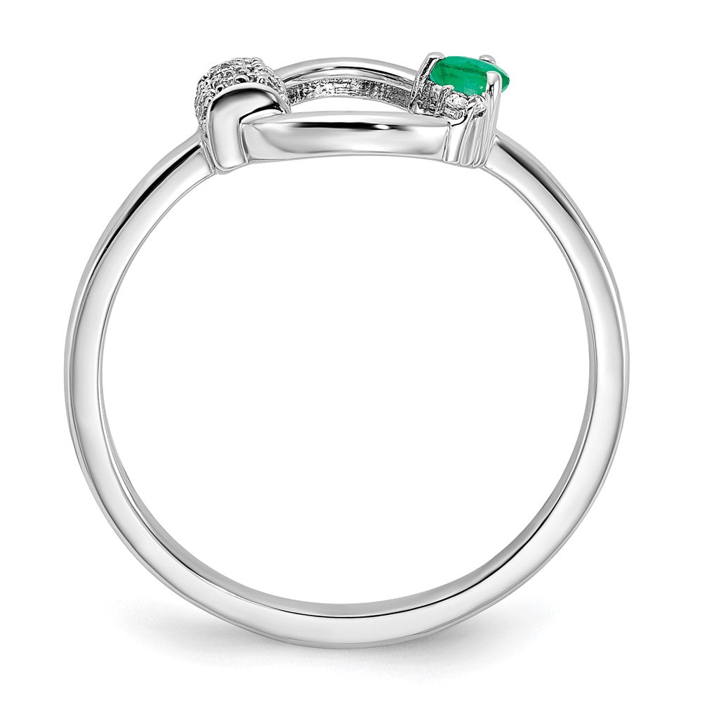 14K Weißgold Polierter Ring mit echten Diamanten und Smaragden in Kreisform