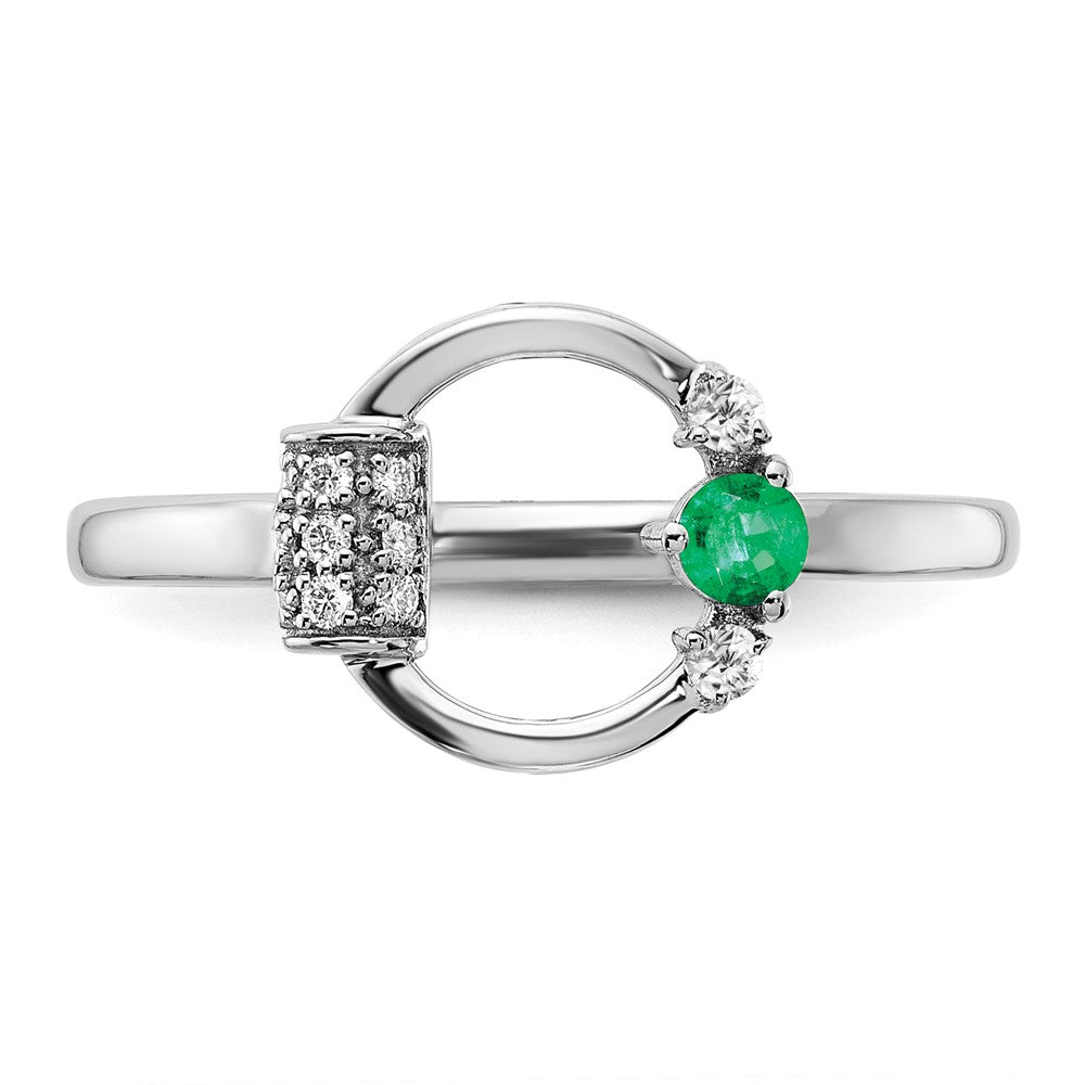 14K Weißgold Polierter Ring mit echten Diamanten und Smaragden in Kreisform