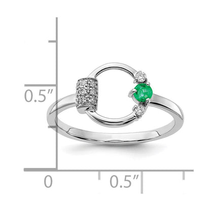 14K Weißgold Polierter Ring mit echten Diamanten und Smaragden in Kreisform