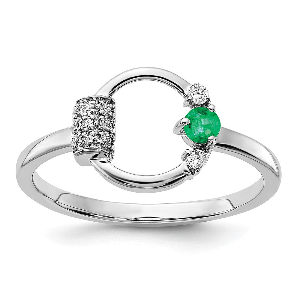 14K Weißgold Polierter Ring mit echten Diamanten und Smaragden in Kreisform