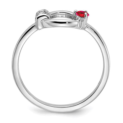 14K Weißgold Ring mit Kreis aus Diamant und Rubin, poliert