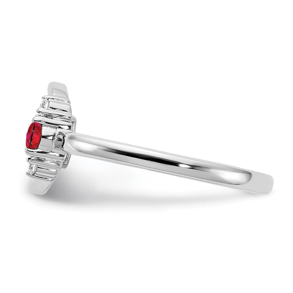 14K Weißgold Ring mit Kreis aus Diamant und Rubin, poliert