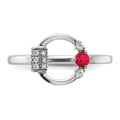 14K Weißgold Ring mit Kreis aus Diamant und Rubin, poliert