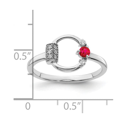 14K Weißgold Ring mit Kreis aus Diamant und Rubin, poliert