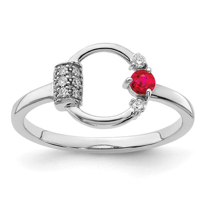 14K Weißgold Ring mit Kreis aus Diamant und Rubin, poliert