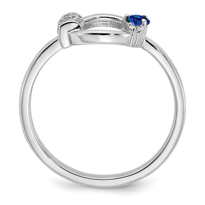 14K Weißgold Ring, poliert, mit echten Diamanten und blauen Saphiren im Kreis-Design