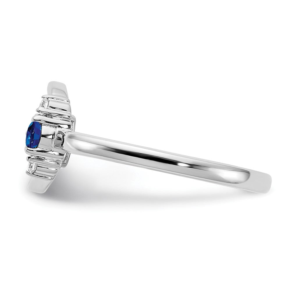 14K Weißgold Ring, poliert, mit echten Diamanten und blauen Saphiren im Kreis-Design