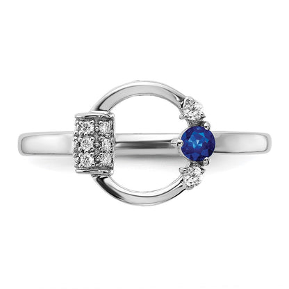 14K Weißgold Ring, poliert, mit echten Diamanten und blauen Saphiren im Kreis-Design