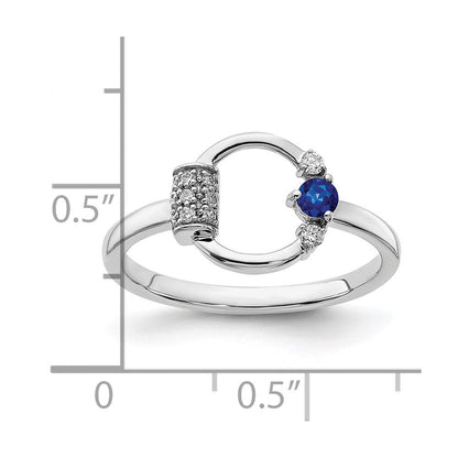 14K Weißgold Ring, poliert, mit echten Diamanten und blauen Saphiren im Kreis-Design