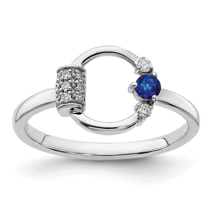 14K Weißgold Ring, poliert, mit echten Diamanten und blauen Saphiren im Kreis-Design