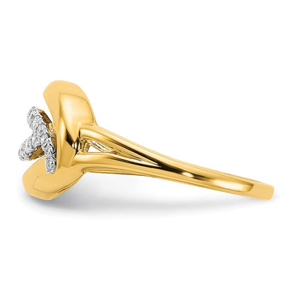 14K Gelbgold Poliert Echter Diamant Ovaler Ring