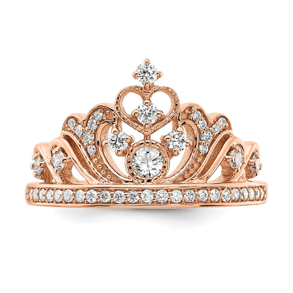 14K Roségold Poliert Ring mit echtem Diamant-Diadem-Design