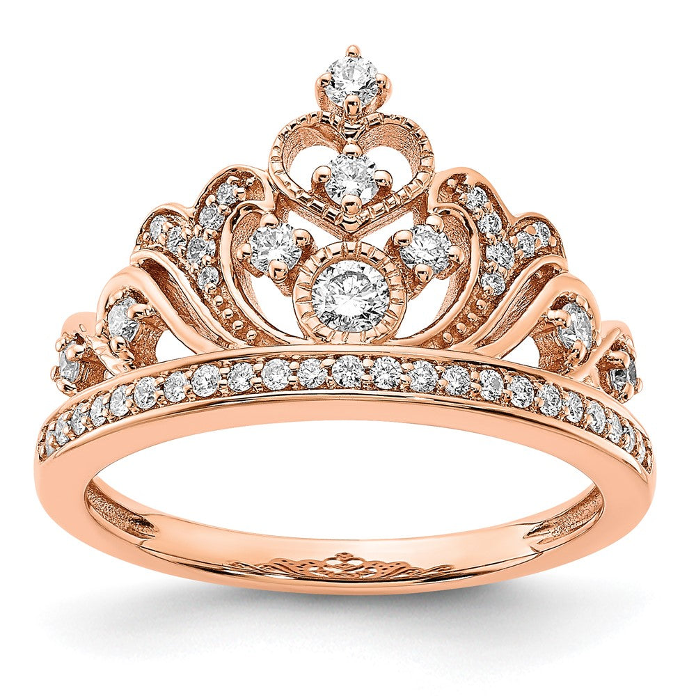 14K Roségold Poliert Ring mit echtem Diamant-Diadem-Design