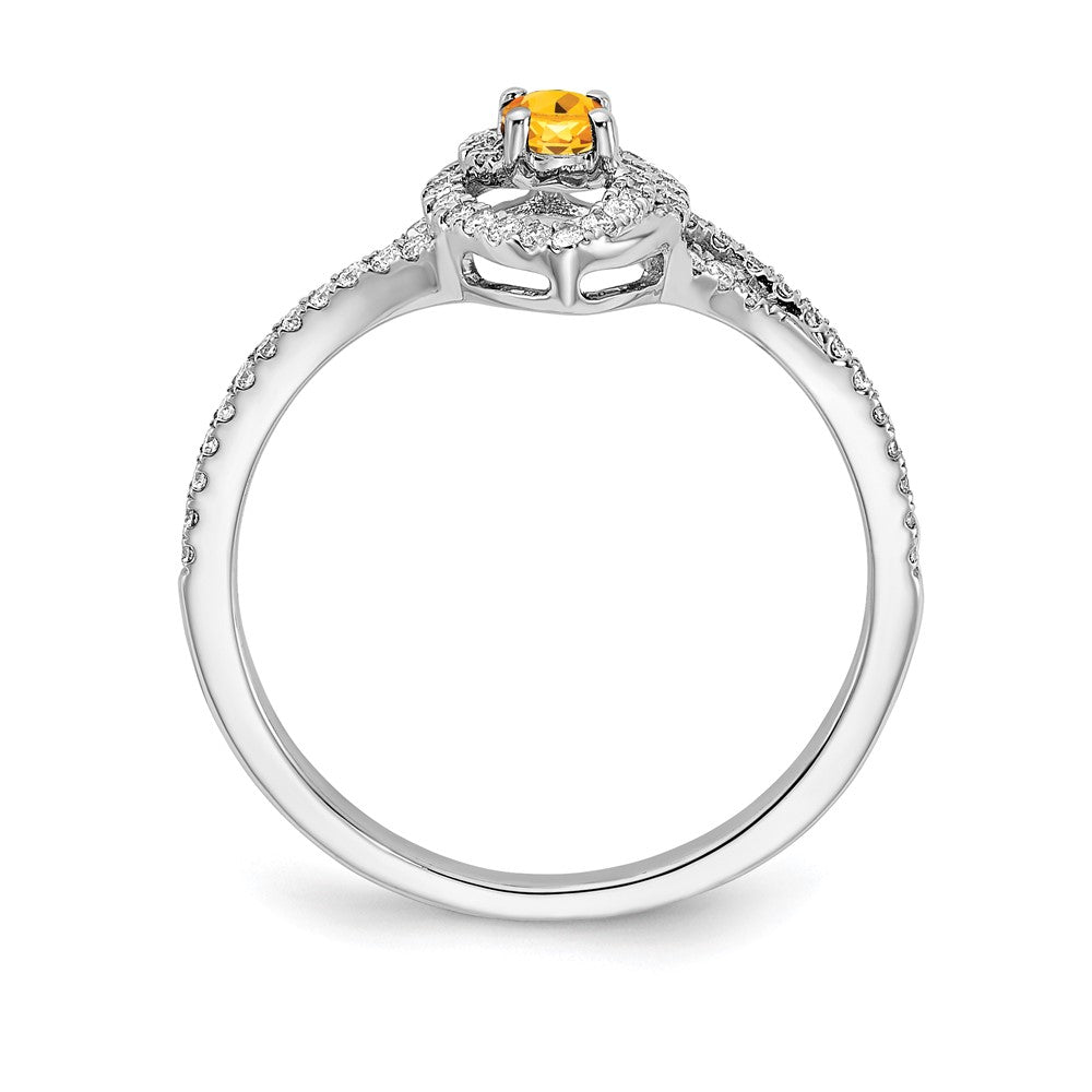 14K Weißgold Ring poliert mit echtem Diamant und Citrin