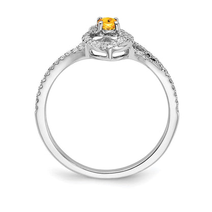 14K Weißgold Ring poliert mit echtem Diamant und Citrin