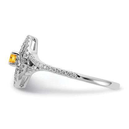 14K Weißgold Ring poliert mit echtem Diamant und Citrin