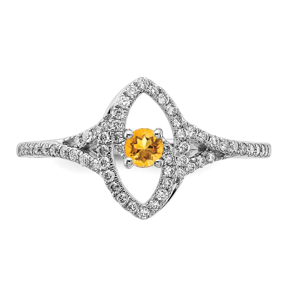 14K Weißgold Ring poliert mit echtem Diamant und Citrin