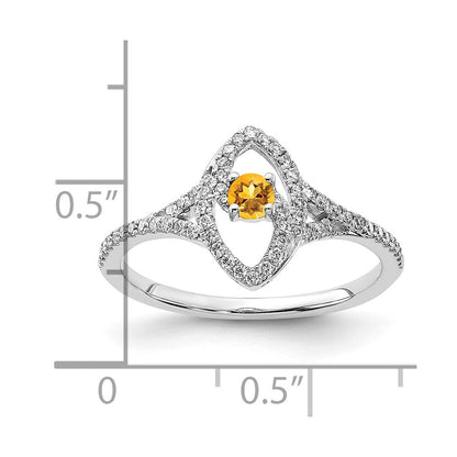 14K Weißgold Ring poliert mit echtem Diamant und Citrin