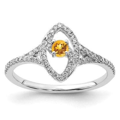 14K Weißgold Ring poliert mit echtem Diamant und Citrin