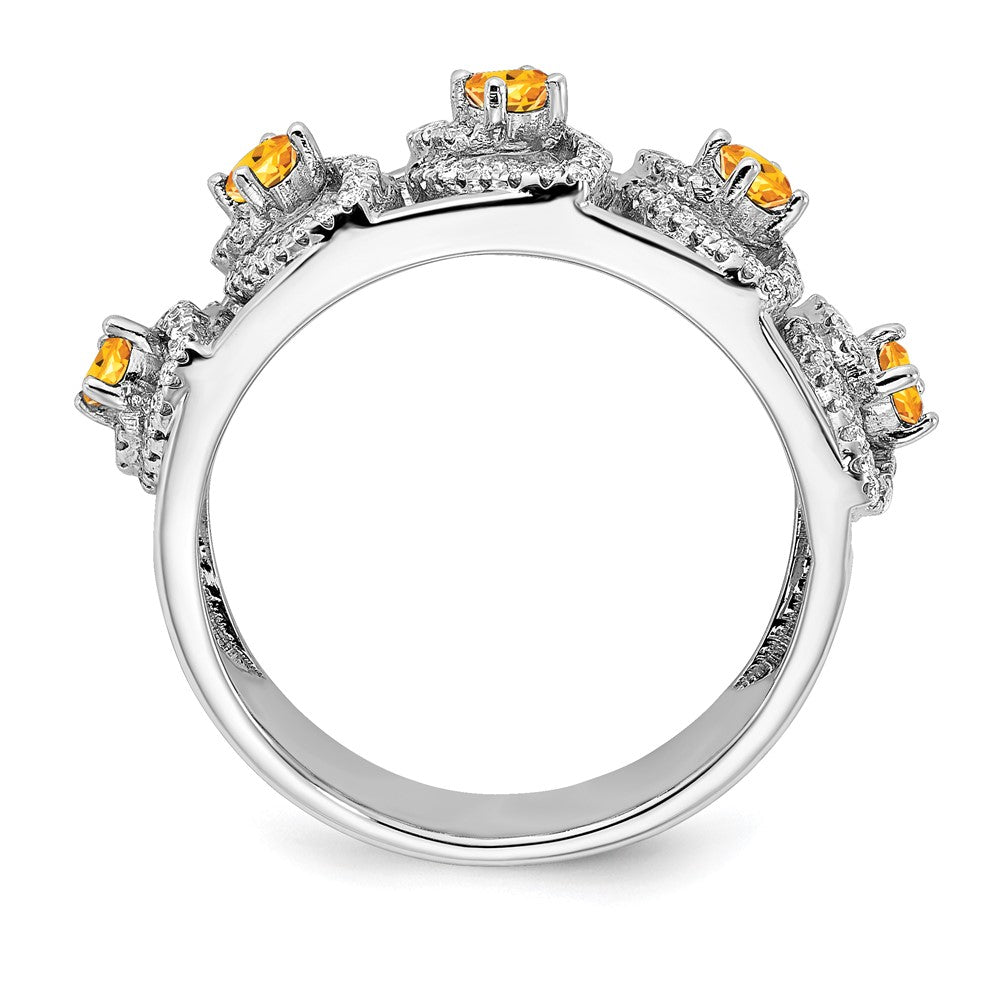14K Weißgold Ring, poliert, mit echtem Diamanten und Citrin
