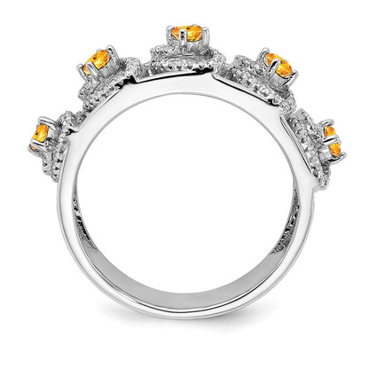 14K Weißgold Ring, poliert, mit echtem Diamanten und Citrin