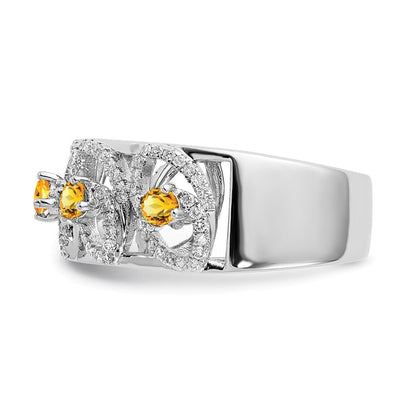 14K Weißgold Ring, poliert, mit echtem Diamanten und Citrin