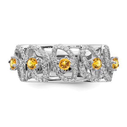 14K Weißgold Ring, poliert, mit echtem Diamanten und Citrin
