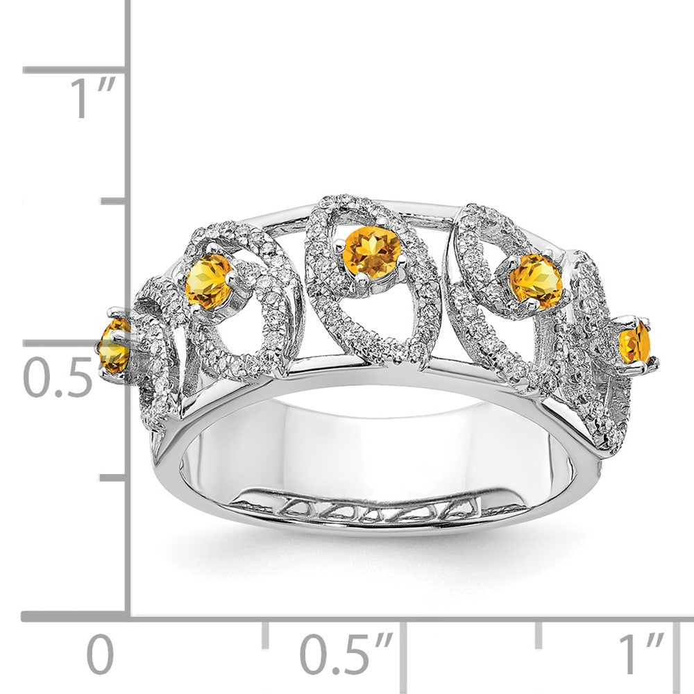 14K Weißgold Ring, poliert, mit echtem Diamanten und Citrin