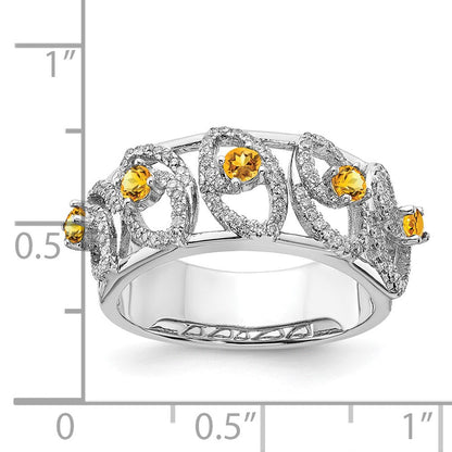 14K Weißgold Ring, poliert, mit echtem Diamanten und Citrin